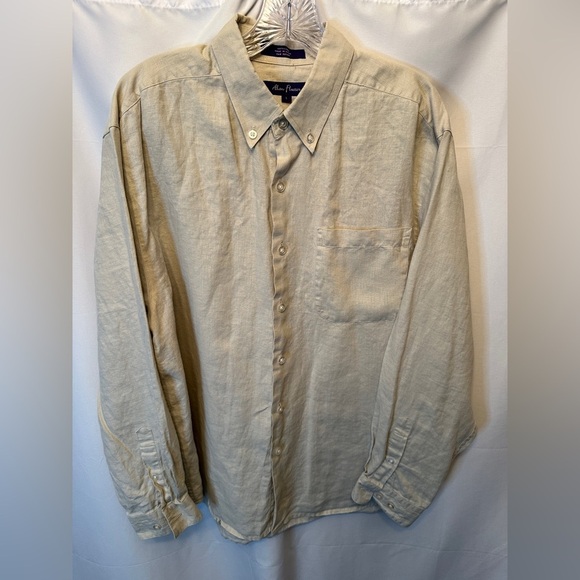 Alan Flusser Men's Size Large 100% Linen Long Sleeve Shirt Natural Beige Color - Picture 1 of 7